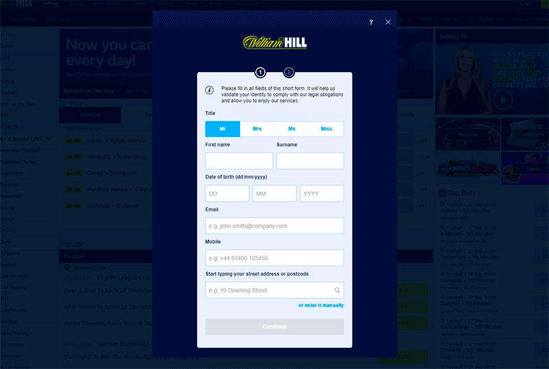 William Hill Account Registration